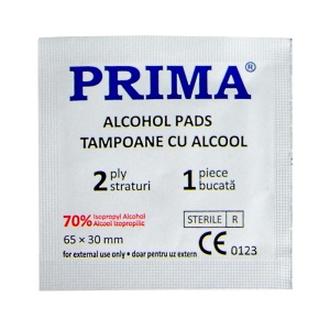 Tampoane impregnate cu alcool, PRIMA, 100 bucati, 6.5 x 3 cm, sterile