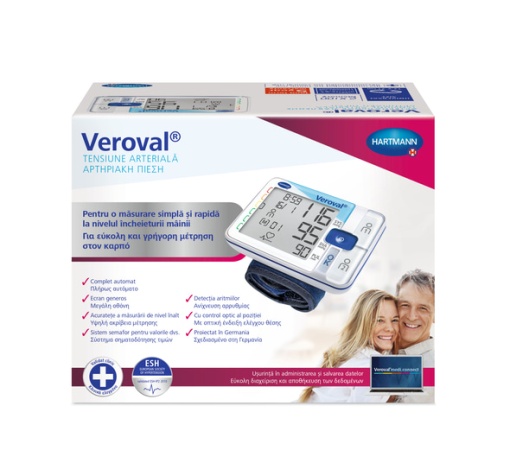 Tensiometru pentru incheietura, digital, complet automat, cu determinare oscilometrica si sistem semafor pentru interpretarea valorilor, bratara universala 12,5-21 cm Veroval Tensiune Arteriala - Tensiometru De Incheietura
