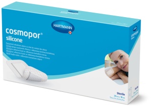 Cosmopor silicone 20 x 10cm - Plasturi autoadezivi, cu strat de contact din silicon, din material netesut, cu corp absorbant central - dim pad: 16 x 5.5 cm - 5 buc/cutie