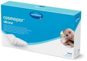 Cosmopor silicone 20 x 10cm - Plasturi autoadezivi, cu strat de contact din silicon, din material netesut, cu corp absorbant central - dim pad: 16 x 5.5 cm - 5 buc/cutie