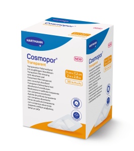 Cosmopor transparent 5 x 7,2cm - Plasture transparent, autoadeziv, cu corp absorbant 2,5 x 4 cm - 50 buc/cutie
