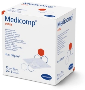 Medicomp Extra sterile, 6 straturi 5 x 5cm - Comprese din material neţesut în 6 straturi - 50 buc/cutie