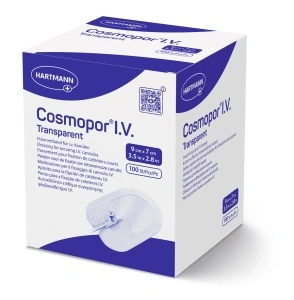 Cosmopor I.V. Transparent 9 x 7cm - Plasture steril autoadeziv din material netesut si film transparent, pentru fixarea branulelor si canulelor - 100 buc/cutie
