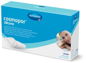 Cosmopor silicone 15 x 8cm - Plasturi autoadezivi, cu strat de contact din silicon, din material netesut, cu corp absorbant central - dim pad: 11 x 3.8 cm - 5 buc/cutie