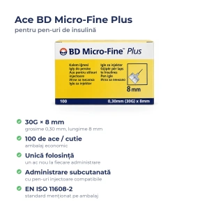 Ace pentru pen insulina, BD, Micro-Fine Plus 0.30mm (30G) x 8mm - 100 buc/cutie - Img 3