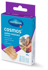 Cosmos Water-resistant - Plasturi de culoarea pielii, realizati din film rezistent la apa si murdarie, sub forma de stripuri in 5 dimensiuni - 40 buc/cutie