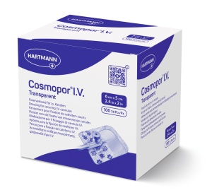Cosmopor I.V. Transparent 6 x 5cm - Plasture steril autoadeziv din material netesut si film transparent, pentru fixarea branulelor si canulelor - 100 buc/cutie