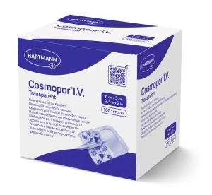 Cosmopor I.V. Transparent 6 x 5cm - Plasture steril autoadeziv din material netesut si film transparent, pentru fixarea branulelor si canulelor - 100 buc/cutie