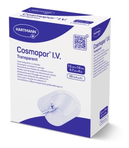 Cosmopor I.V. Transparent 12 x 10cm - Plasture steril autoadeziv din material netesut si film transparent, pentru fixarea branulelor si canulelor - 50 buc/cutie