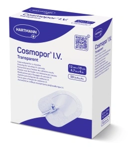 Cosmopor I.V. Transparent 12 x 10cm - Plasture steril autoadeziv din material netesut si film transparent, pentru fixarea branulelor si canulelor - 50 buc/cutie