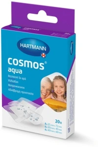 Cosmos Aqua 3 sizes - Plasturi transparenti si impermeabili, protejeaza impotriva patrunderii bacteriilor Dimensiuni: 25x72mm (x8), 30x40mm (x6), 40x60mm (x6) - 20 buc/cutie