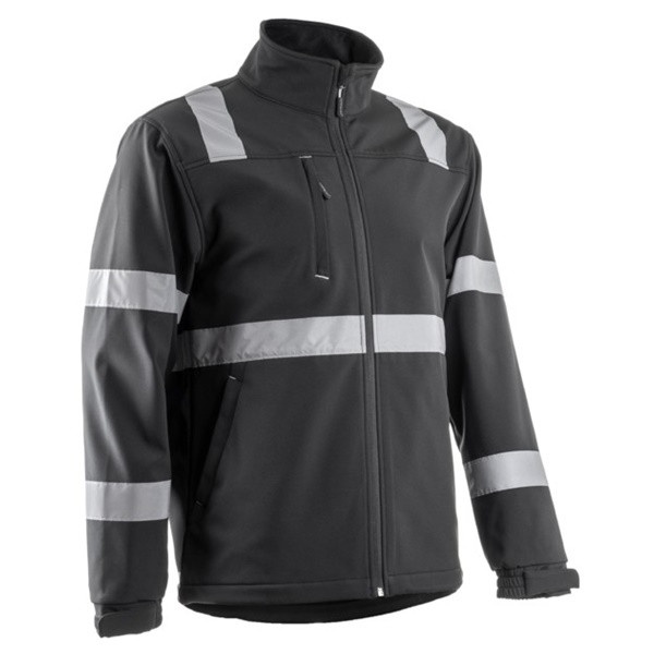 Jacheta softshell neagra cu dungi reflectorizante rezistenta la vant