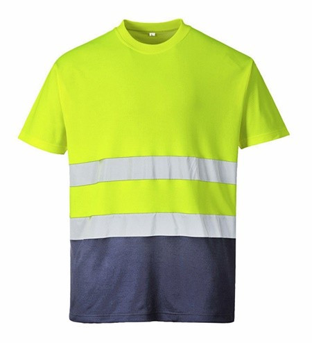 Tricou reflectorizant bicolor galben fluorescent/navy