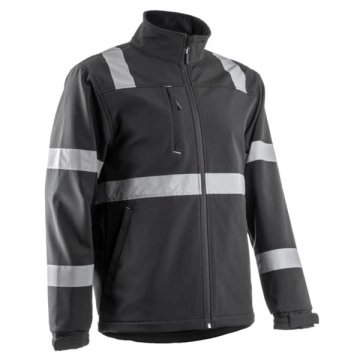Jacheta softshell neagra cu dungi reflectorizante rezistenta la vant