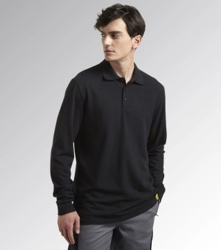 Bluza bumbac cu guler, maneca lunga, negru Diadora Utility
