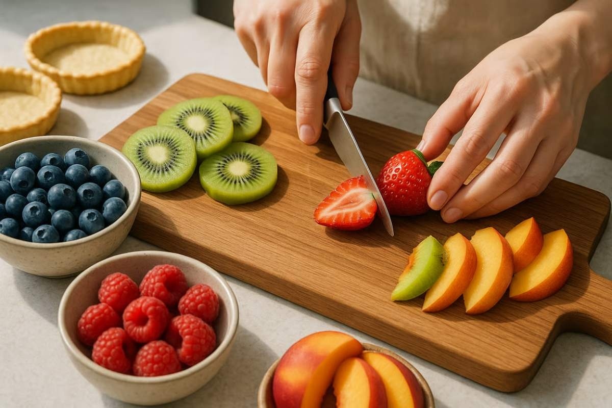 Alegerea si prepararea fructelor pentru mini tarte_Pregatirea ingredientelor pentru mini tarte, fructe, persoana