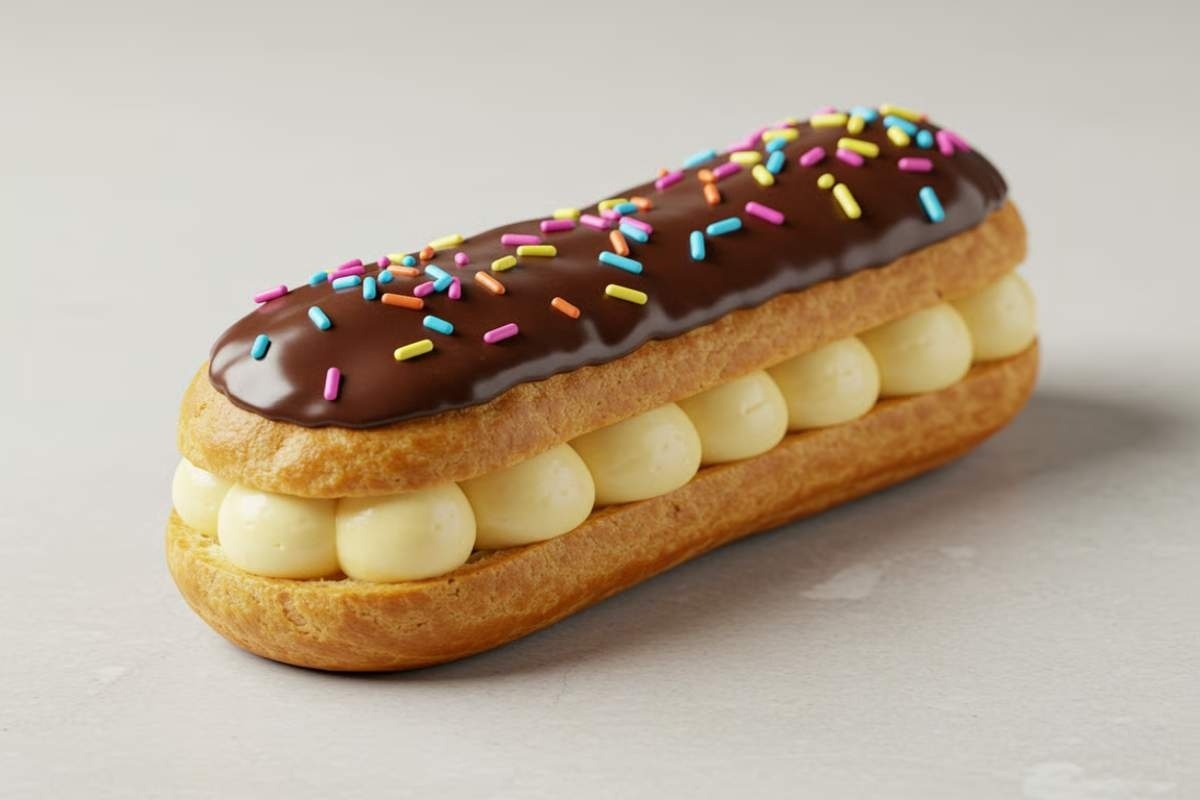 Asamblarea si decorarea eclerelor_Eclere umplute cu crema si decorate cu glazura si sprinkles