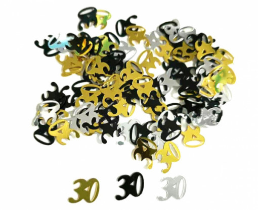 Confetti numar 30 - mix (auriu, argintiu, negru) - 18 g