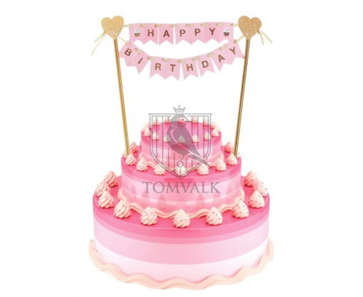Decoratiune tort Happy birthday - roz