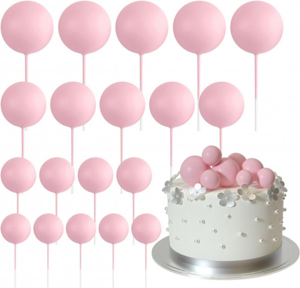 Set 19 sfere plastic pentru ornat torturi - Roz pastel