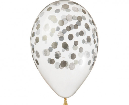 Set 5 baloane latex 33 cm - transparent "Silver Confetti"