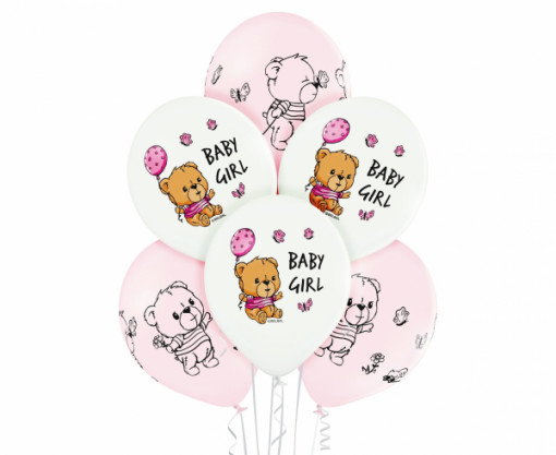Set 6 baloane latex 30 cm - "Baby girl" Cute Teddy