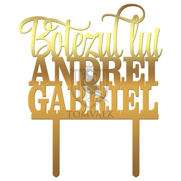 Topper pentru tort "Botezul" personalizat cu nume copil b2