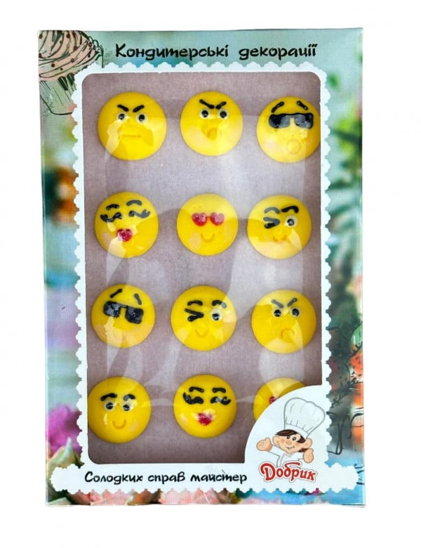 Set 12 decoratiuni din zahar "Emoji"