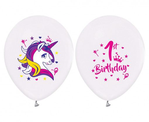 Set 5 baloane latex 30 cm -1st Birthday (Unicorn)
