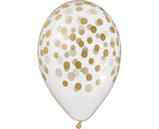 Set 5 baloane latex 33 cm - transparent "Gold Confetti"