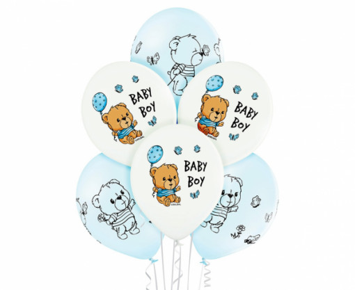 Set 6 baloane latex 30 cm - "Baby boy" Cute Teddy