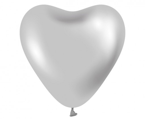 Set 6 baloane latex 30 cm - Inima, Argintiu platinat