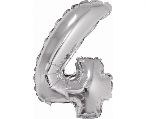 Balon folie 35cm - Cifra "4", argintiu