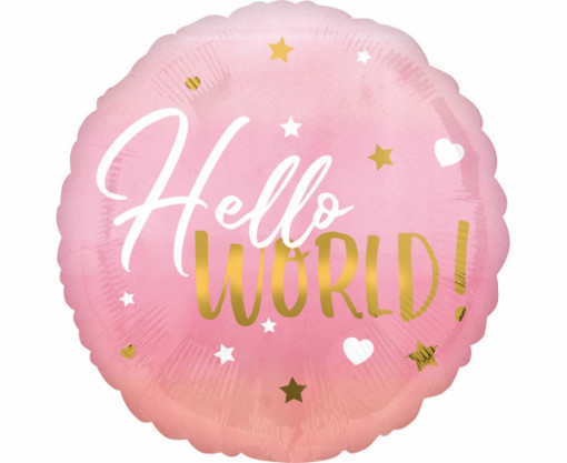 Balon folie 45 cm - Hello world, roz