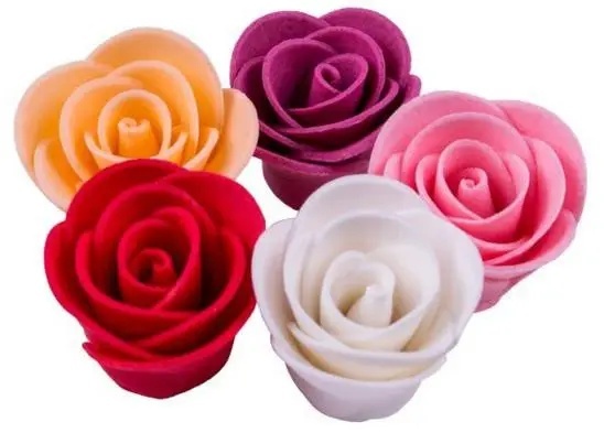 Decoratiuni comestibile din zahar - set 5 Trandafiri MN - ROSU