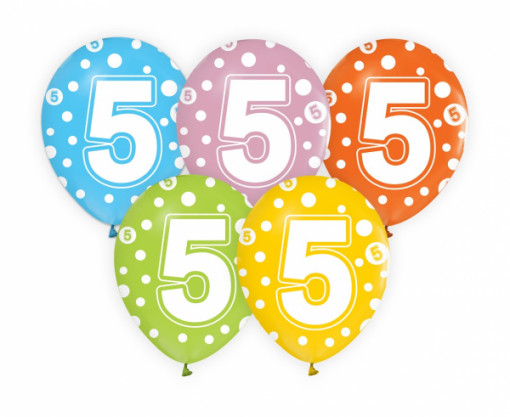 Set 5 baloane latex 30 cm - cifra 5