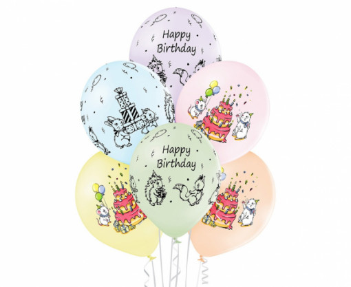 Set 6 baloane latex 30 cm - "Happy Birthday" Cute bunnies
