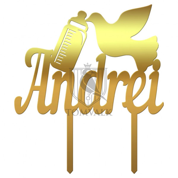 Topper personalizat pentru tort botez Nume Dv2