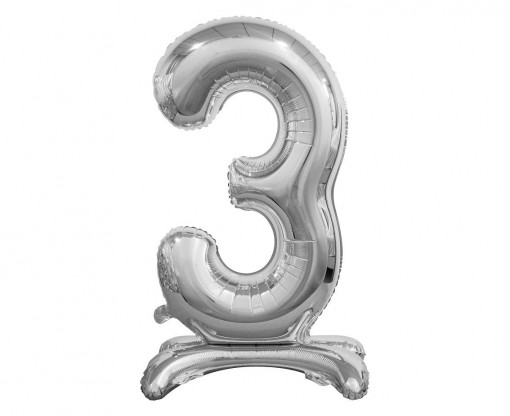 Balon folie decorativ 74 cm - cifra 3, argintiu