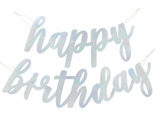 Banner "Happy Birthday " argintiu gliterat
