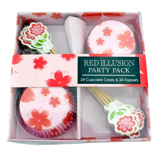 Set 24 invelitori decorative pentru briose + 24 minitoppers - Red Illusion