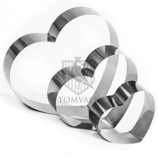 Set 3 bucati Forme pentru tort multietajat Inima, 3 Marimi, Inox