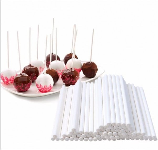 Set 50 betisoare acadele, lollipops, reutilizabile, termo-rezistente, Albe - 15 cm