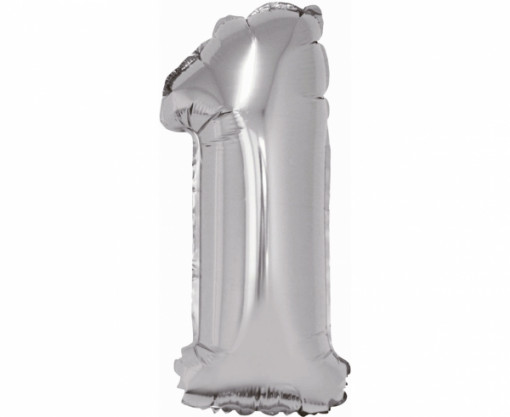 Balon folie 35 cm - Cifra "1", Argintiu
