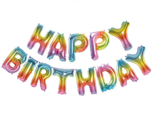 Balon folie 35cm - Set litere "Happy Birthday", curcubeu