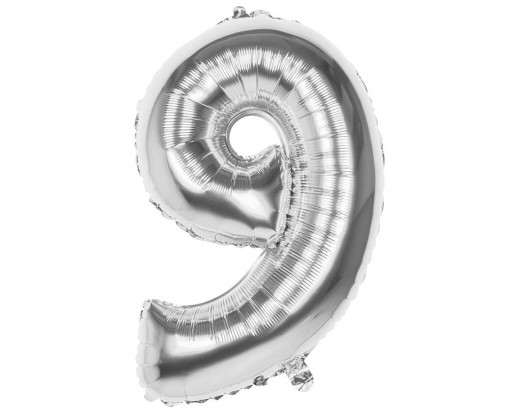 Balon folie 86 cm - cifra 9, Argintiu