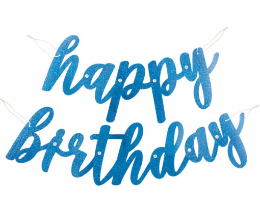 Banner "Happy Birthday " albastru glitter- 83 cm