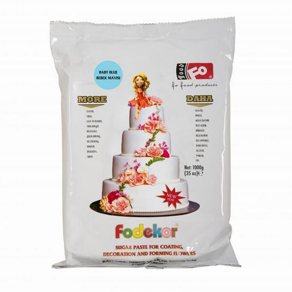 Pasta de zahar pentru acoperire, decor si flori - ALBASTRU DESCHIS - 1KG - FoDekor