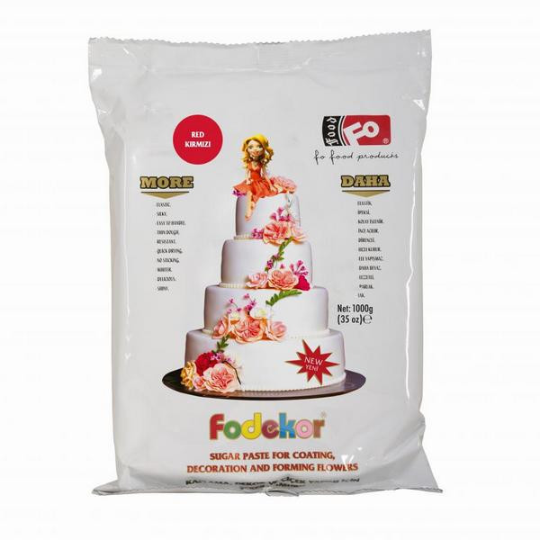Pasta de zahar pentru acoperire, decor si flori - ROSU - 1KG - FoDekor