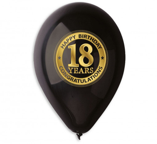 Set 5 baloane latex 30 cm - negre "18 Years"